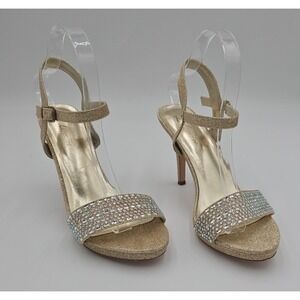L Lorraine Lida Gold Sparkle Sling Back Open Toe Heels Women's Size 9